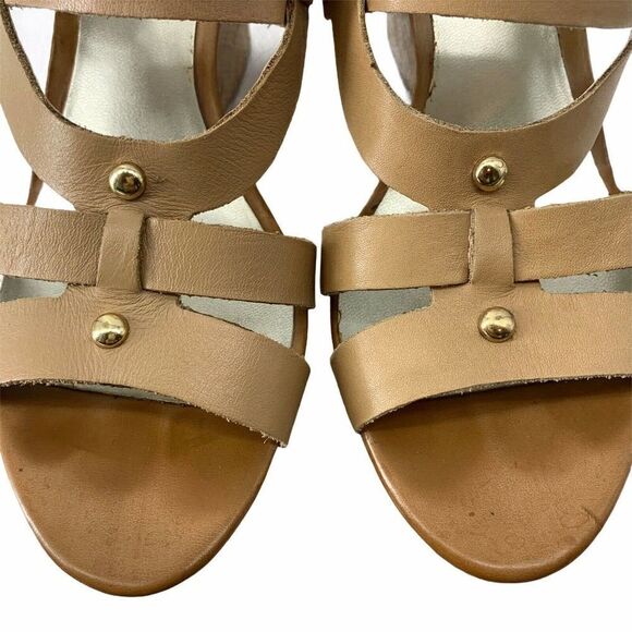 Guess Cork Wedge Heels Tan Open Toe 8.5 Leather - Picture 5 of 11